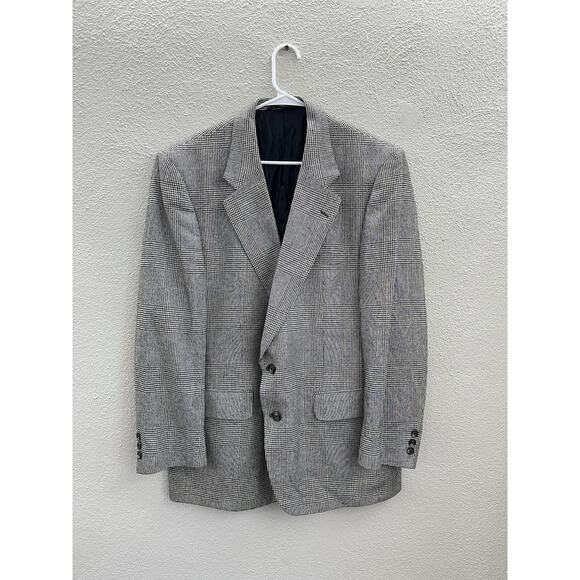 Burberry Saks Fifth Avenue Blazer Black White Plaid Houndstooth Pure Silk VTG - Picture 1 of 13